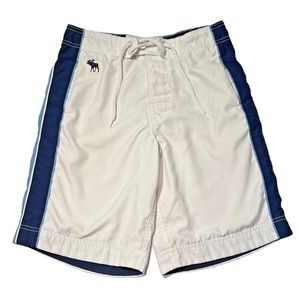 Abercrombie Youth  Board Shorts White  Blue  Long Leg Moose Logo ‎  Size Medium